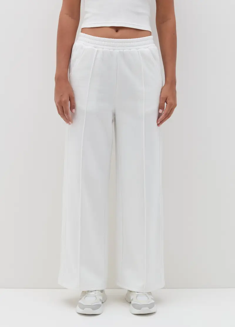 Pantalone In Felpa A Gamba Larga, Donna, Bianco miniatura 2