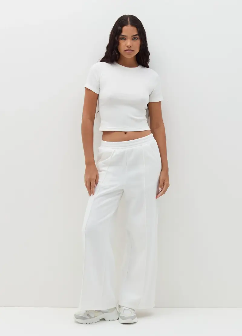 Pantalone In Felpa A Gamba Larga, Donna, Bianco