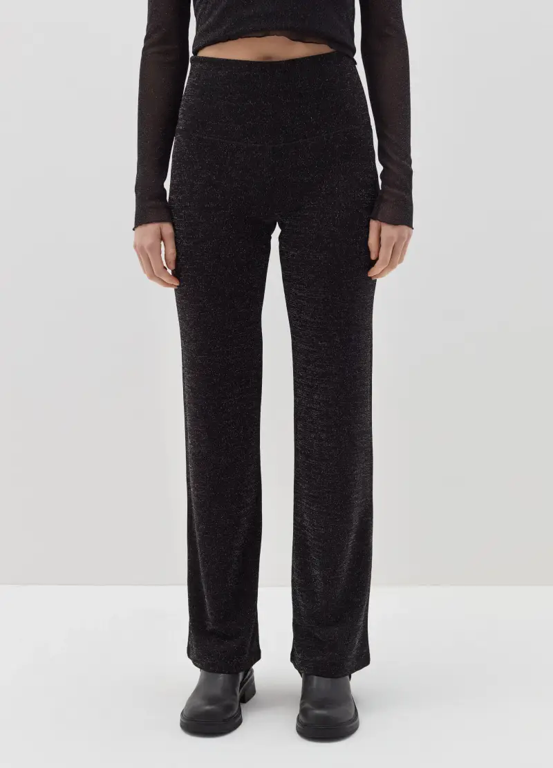 Pantalone In Lurex A Vita Alta, Donna, Nero miniatura 2