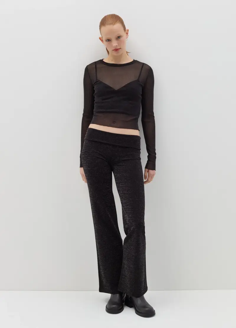 Pantalone In Lurex A Vita Alta, Donna, Nero