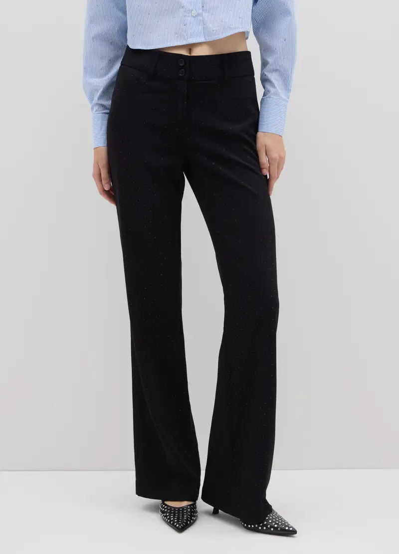 Pantaloni A Pois Neri Vestibilità Flare, Donna, Nero miniatura 2