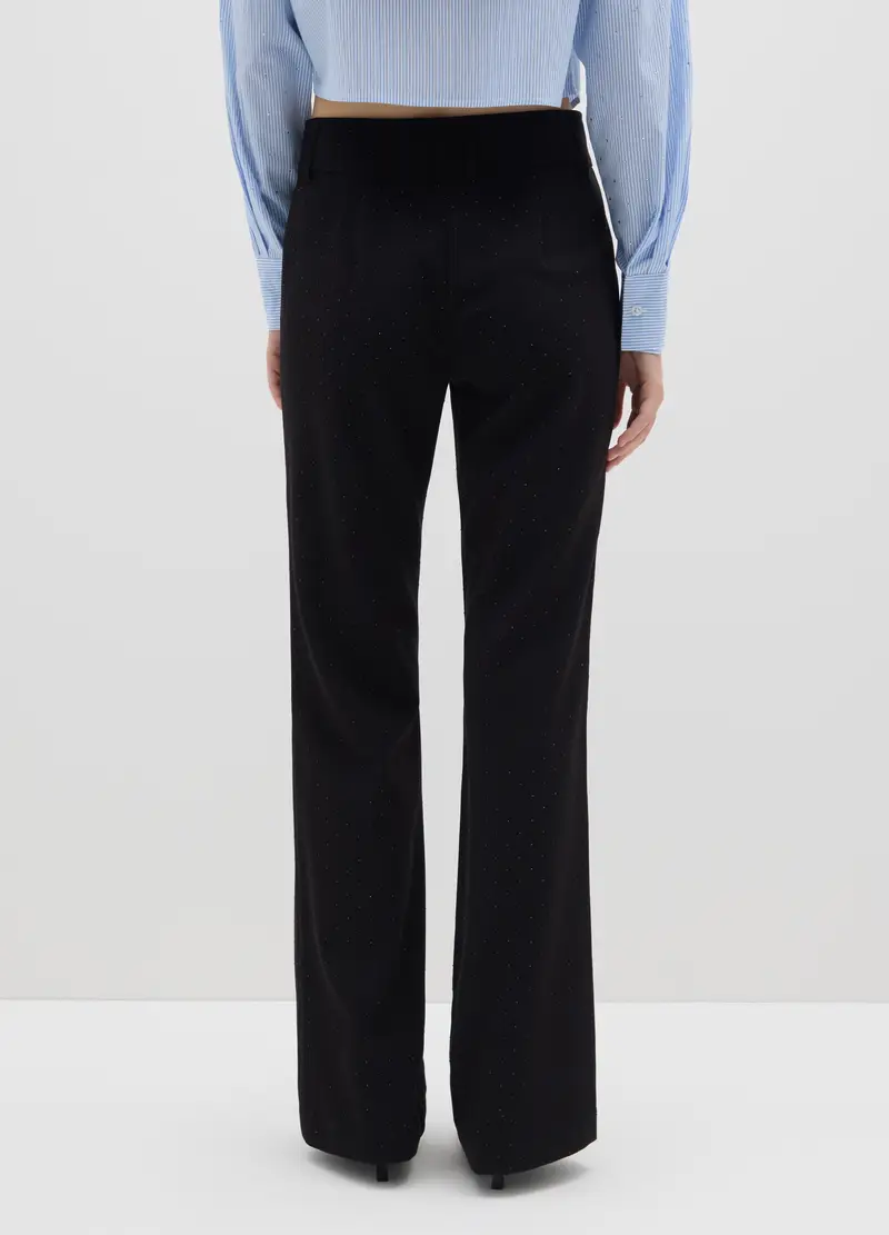 Pantaloni A Pois Neri Vestibilità Flare, Donna, Nero miniatura 3