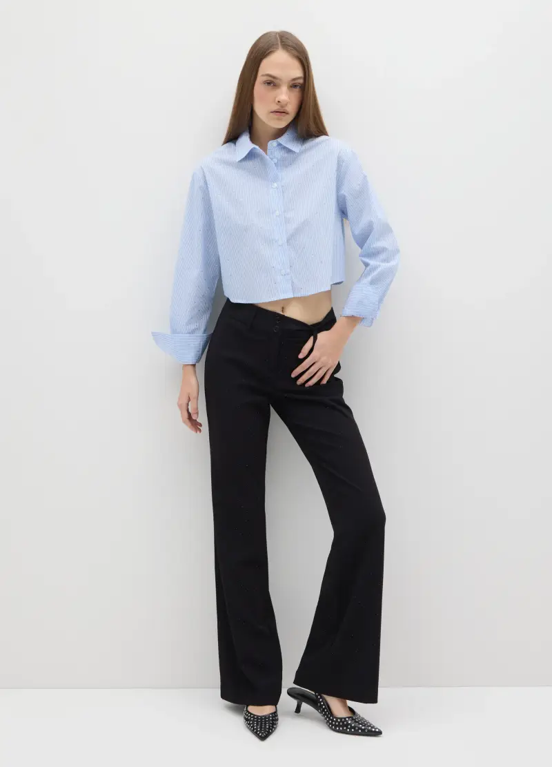 Pantaloni A Pois Neri Vestibilità Flare, Donna, Nero