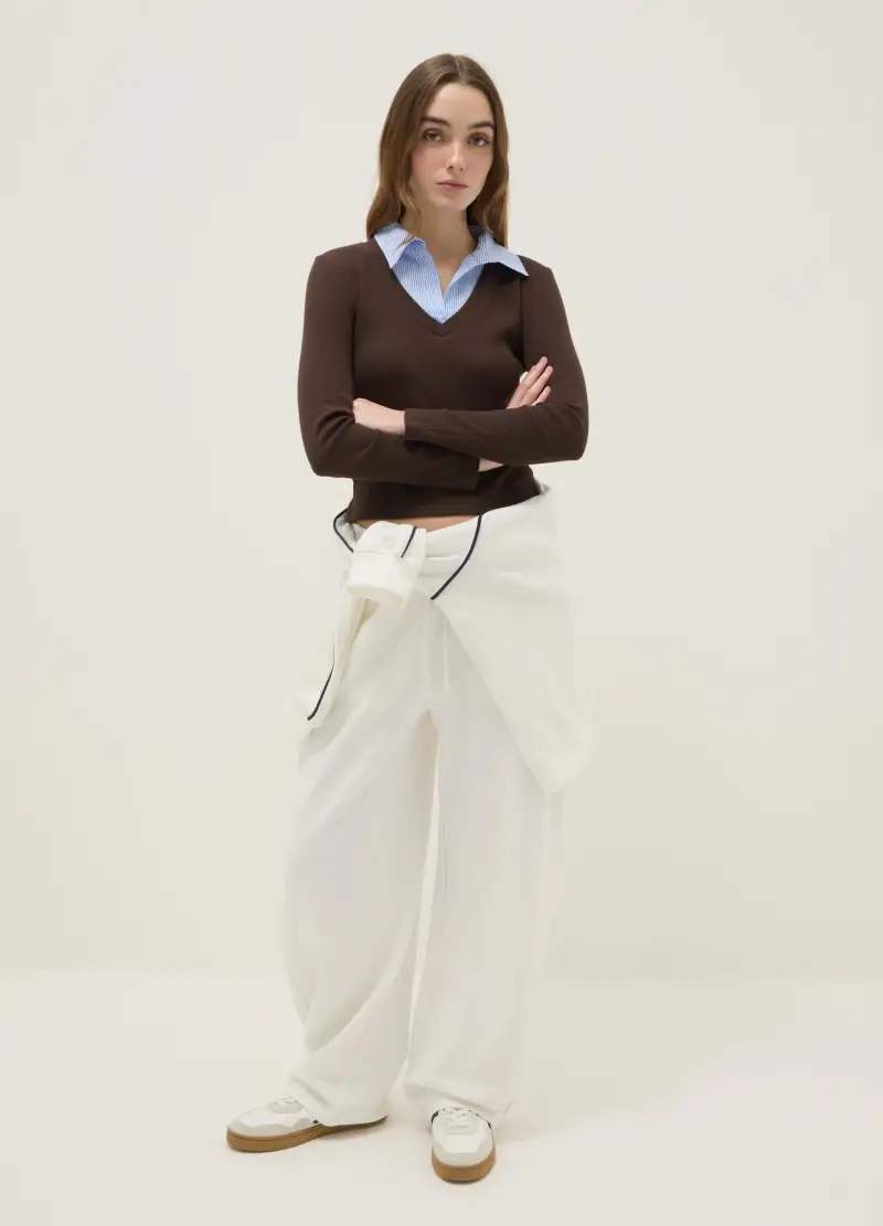 Pantaloni Baggy In Cotone Elasticizzato Bianchi, Donna, Bianco