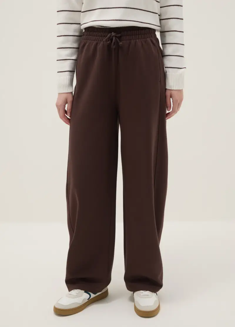 Pantaloni Baggy In Cotone Elasticizzato Marroni, Donna, Marrone miniatura 2
