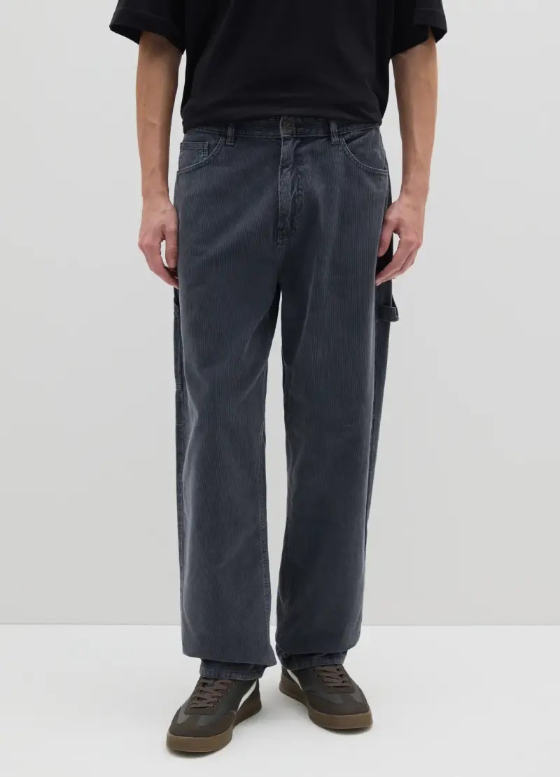 Pantaloni Baggy In Puro Cotone Grigi, Uomo, Grigio miniatura 2