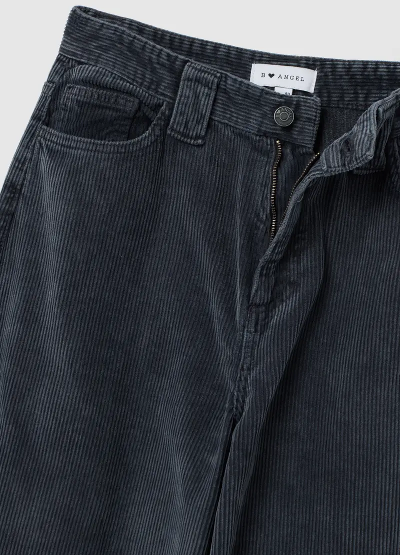 Pantaloni Baggy Neri In Puro Cotone A Coste Relaxed Fit, Donna, Nero miniatura 2