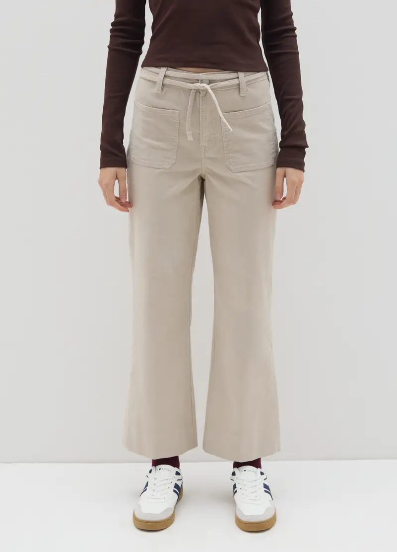 Pantaloni Beige A Zampa In Velluto A Coste, Donna, Beige miniatura 2