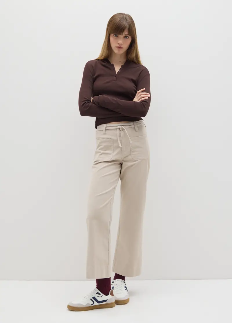 Pantaloni Beige A Zampa In Velluto A Coste, Donna, Beige