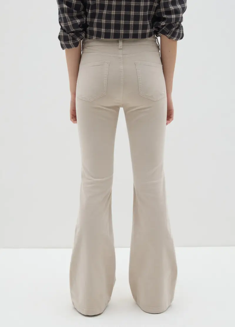 Pantaloni Beige Elasticizzati A Zampa, Donna, Beige miniatura 3