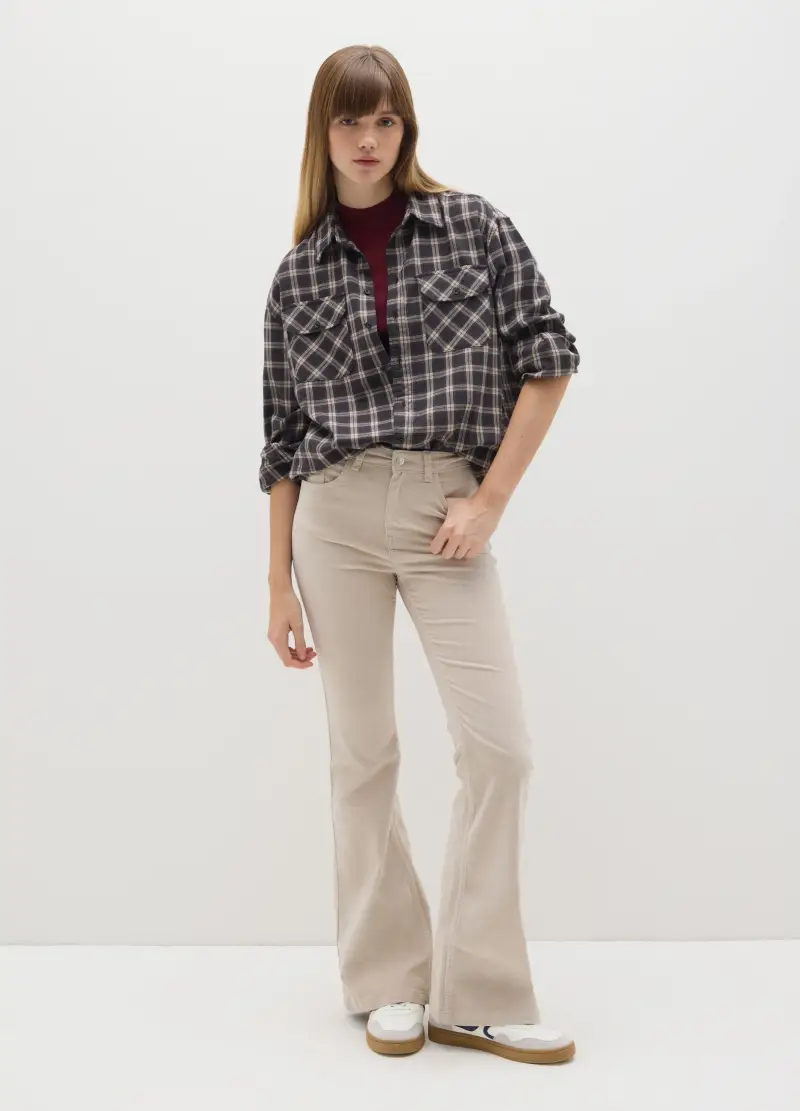 Pantaloni Beige Elasticizzati A Zampa, Donna, Beige