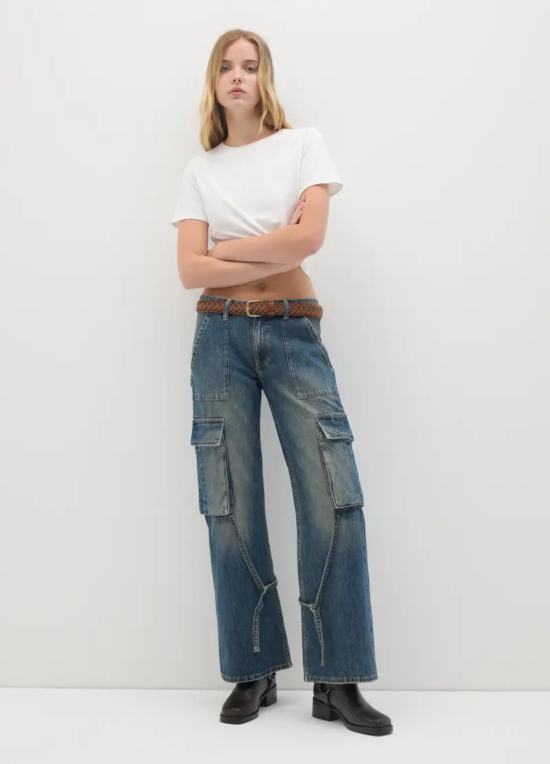 Pantaloni Cargo In Puro Cotone Denim, Donna, Denim