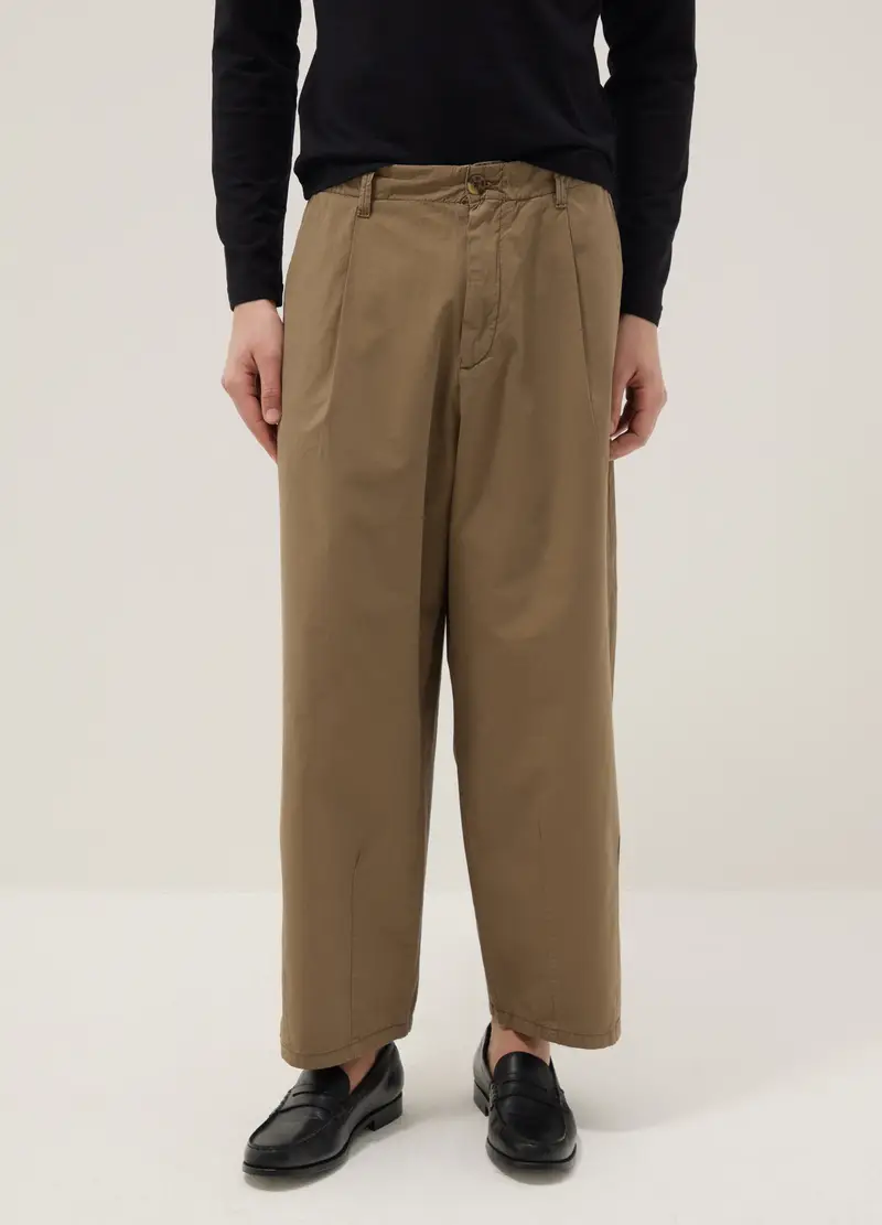 Pantaloni Chino Baggy In Puro Cotone Beige, Uomo, Beige miniatura 2