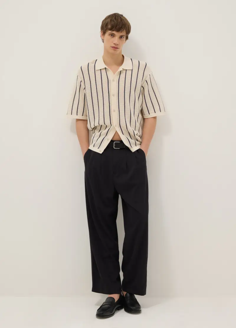 Pantaloni Chino Neri In Viscosa Elasticizzati Regular Fit, Uomo, Nero