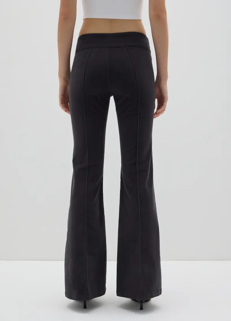 Pantaloni Flare In Velluto Nero, Donna, Nero miniatura 3