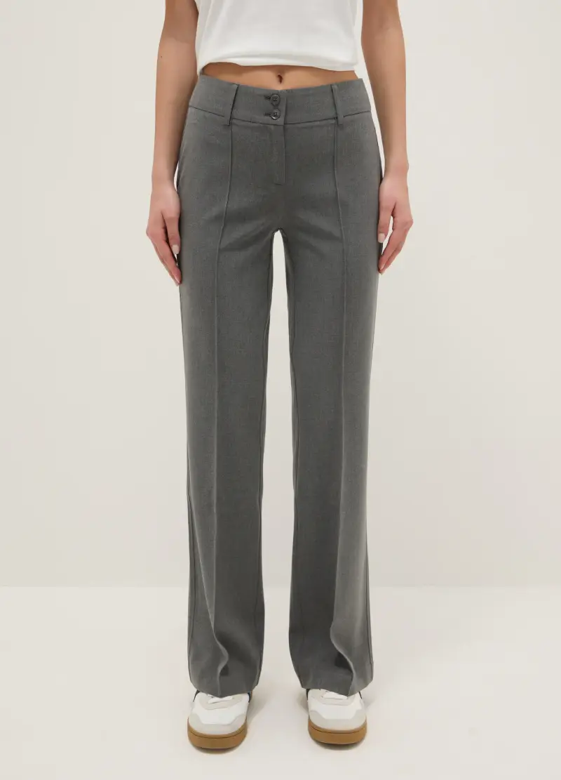 Pantaloni Grigi Elasticizzati Flare Fit, Donna, Grigio miniatura 2