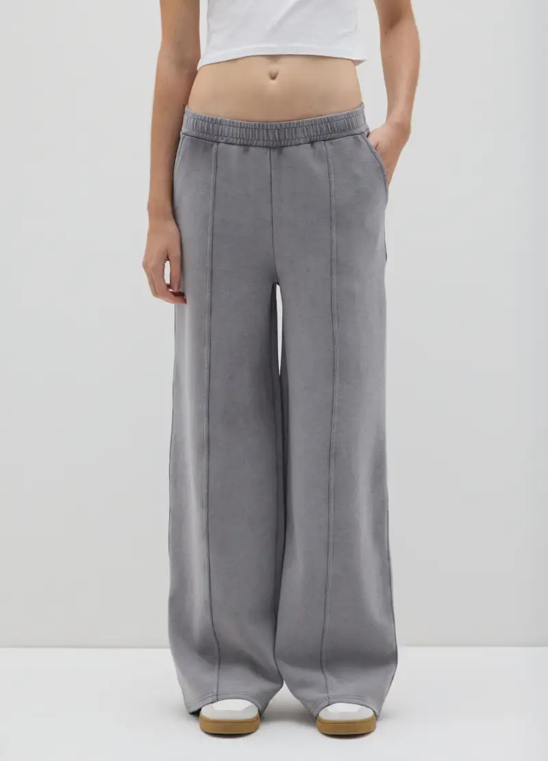 Pantaloni In Cotone Elasticizzato Grigi Vestibilità Over, Donna, Grigio miniatura 2