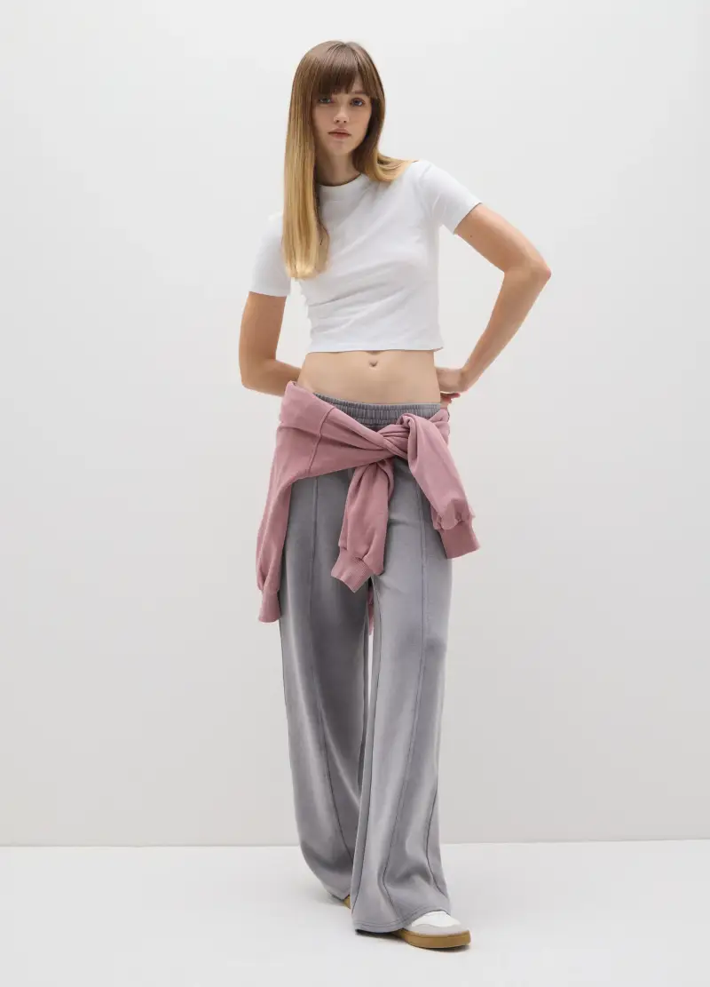 Pantaloni In Cotone Elasticizzato Grigi Vestibilità Over, Donna, Grigio