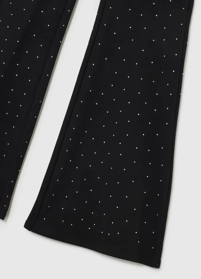 Pantaloni In Cotone Elasticizzato Neri Flare, Donna, Nero miniatura 2