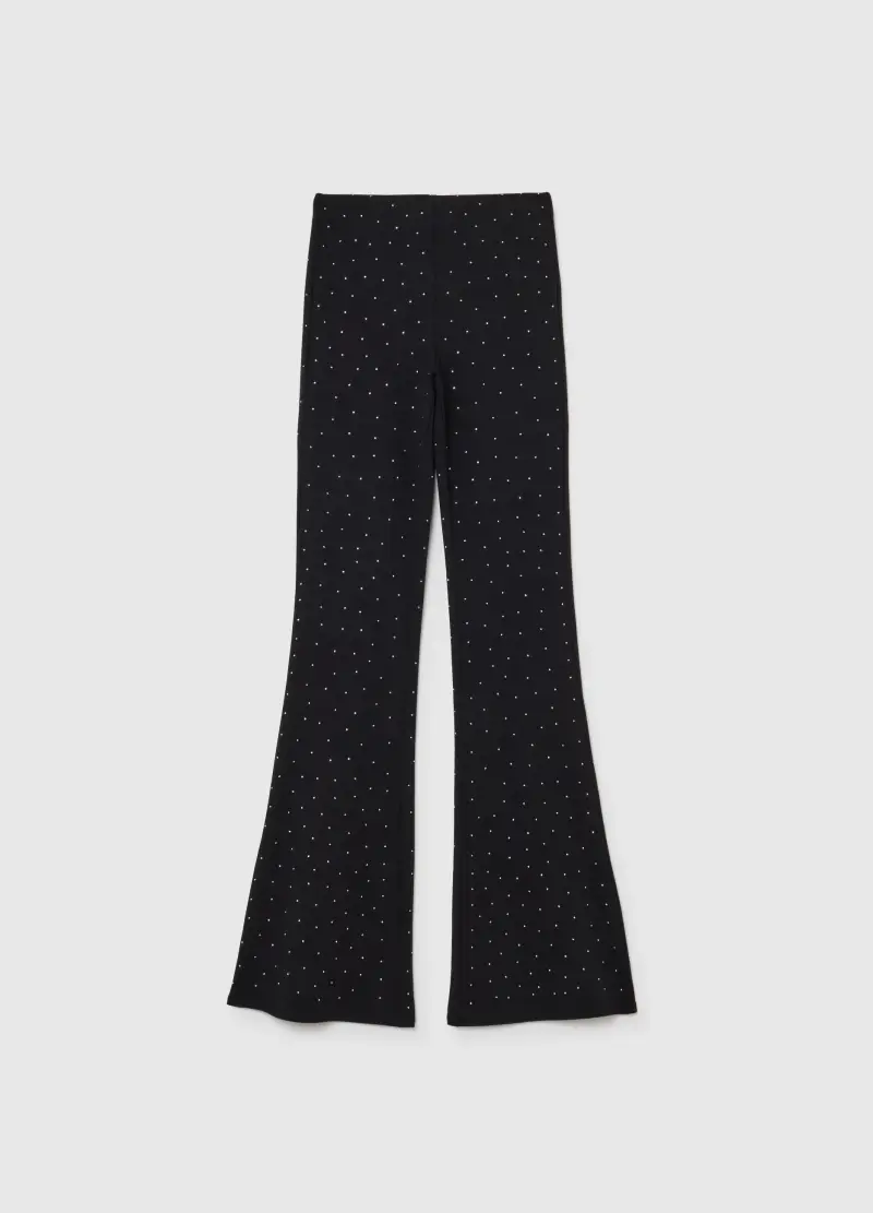 Pantaloni In Cotone Elasticizzato Neri Flare, Donna, Nero