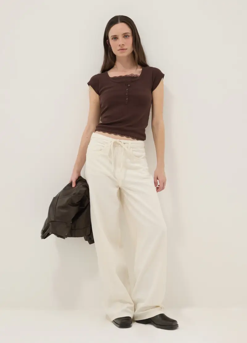 Pantaloni In Puro Cotone Bianchi Wide Leg, Donna, Bianco