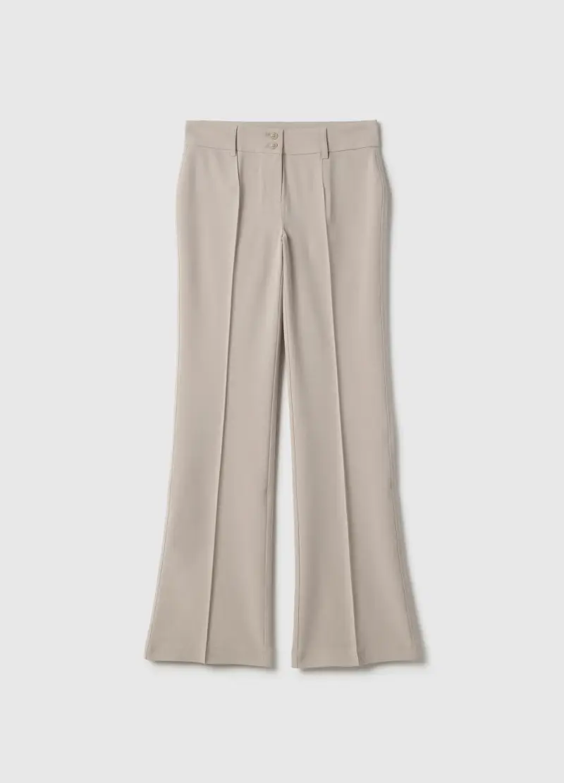 Pantaloni In Tessuto Elasticizzato Beige Flare Fit, Donna, Beige