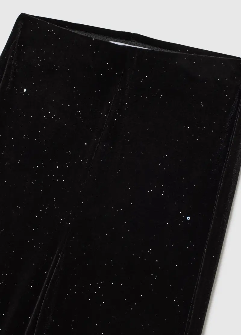 Pantaloni In Tessuto Elasticizzato Neri Flare Con Glitter, Donna, Nero miniatura 2