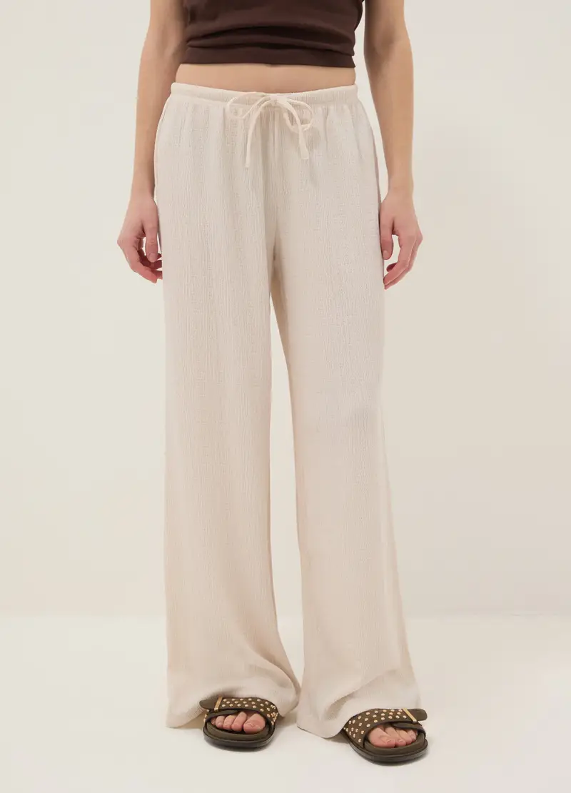 Pantaloni Jogger Beige Wide Leg, Donna, Beige miniatura 2