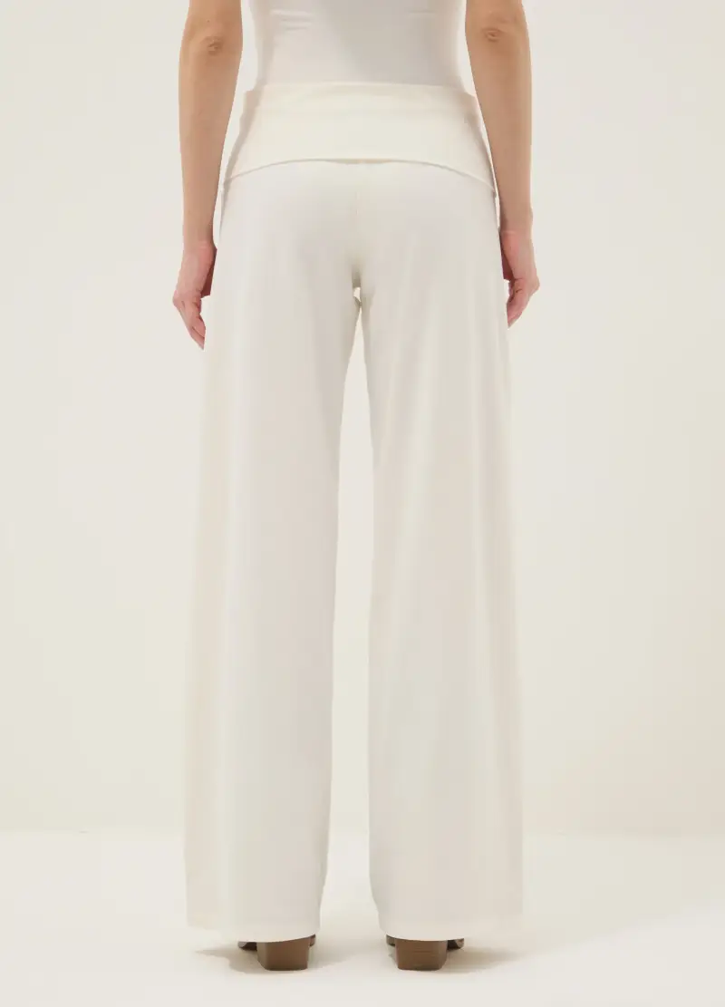Pantaloni Jogger In Cotone Elasticizzato Bianchi Wide Leg, Donna, Bianco miniatura 3