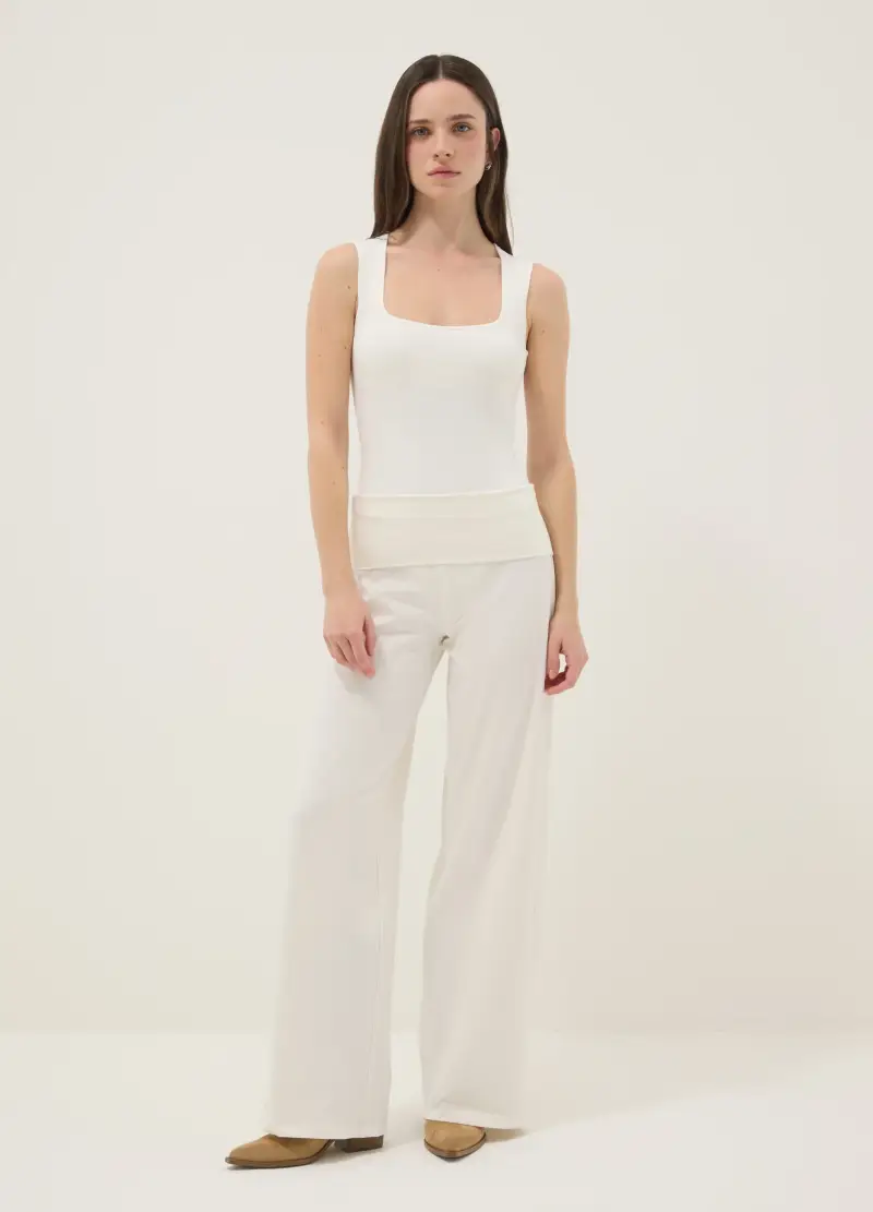 Pantaloni Jogger In Cotone Elasticizzato Bianchi Wide Leg, Donna, Bianco