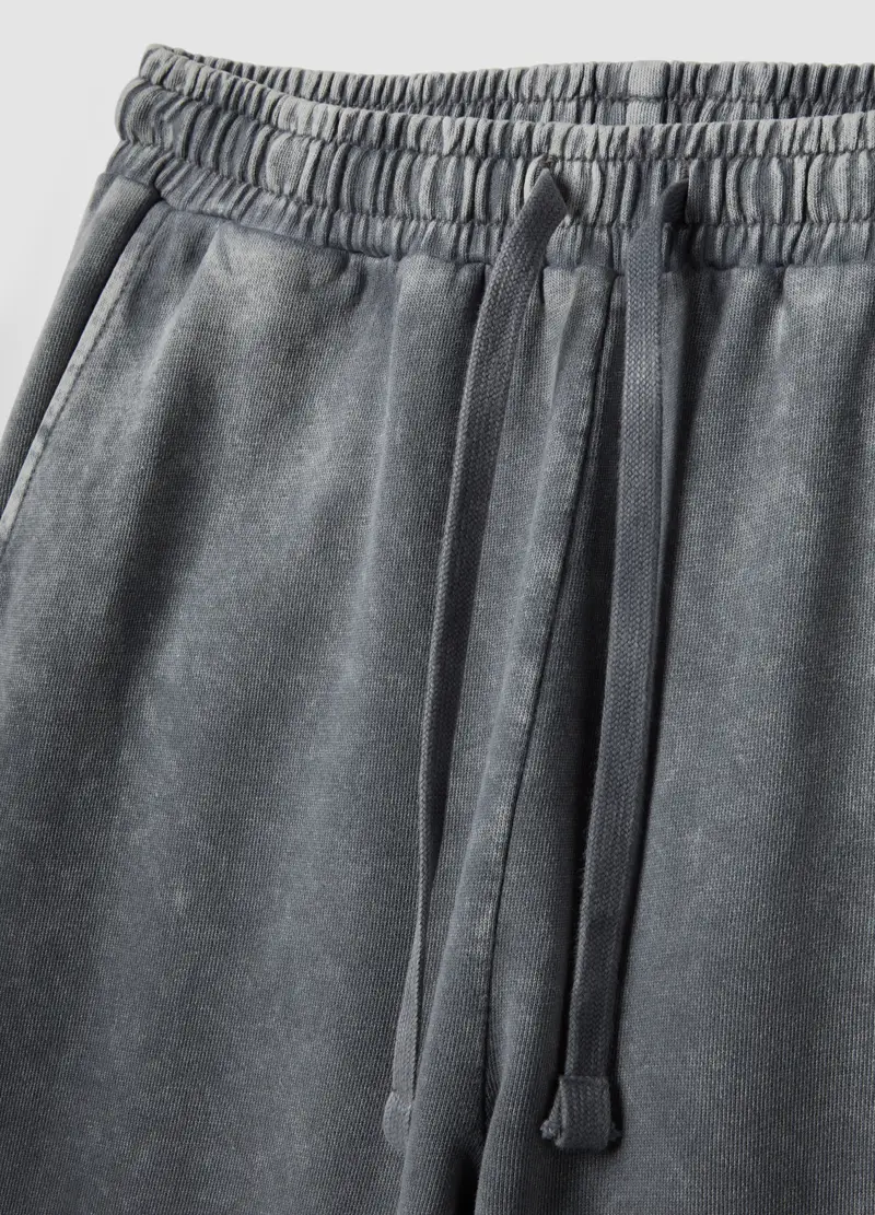 Pantaloni Jogger In Puro Cotone Grigi Wide Leg, Donna, Grigio miniatura 2