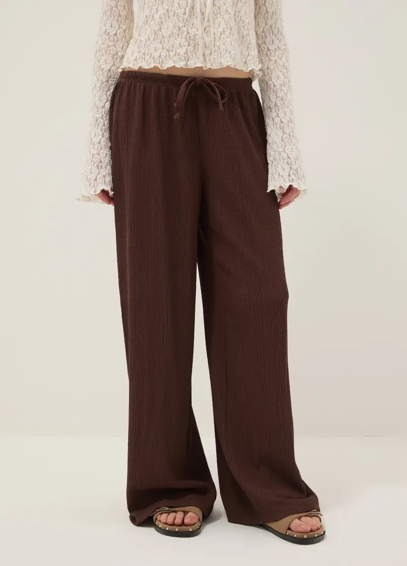 Pantaloni Jogger Marroni Wide Leg, Donna, Marrone miniatura 2