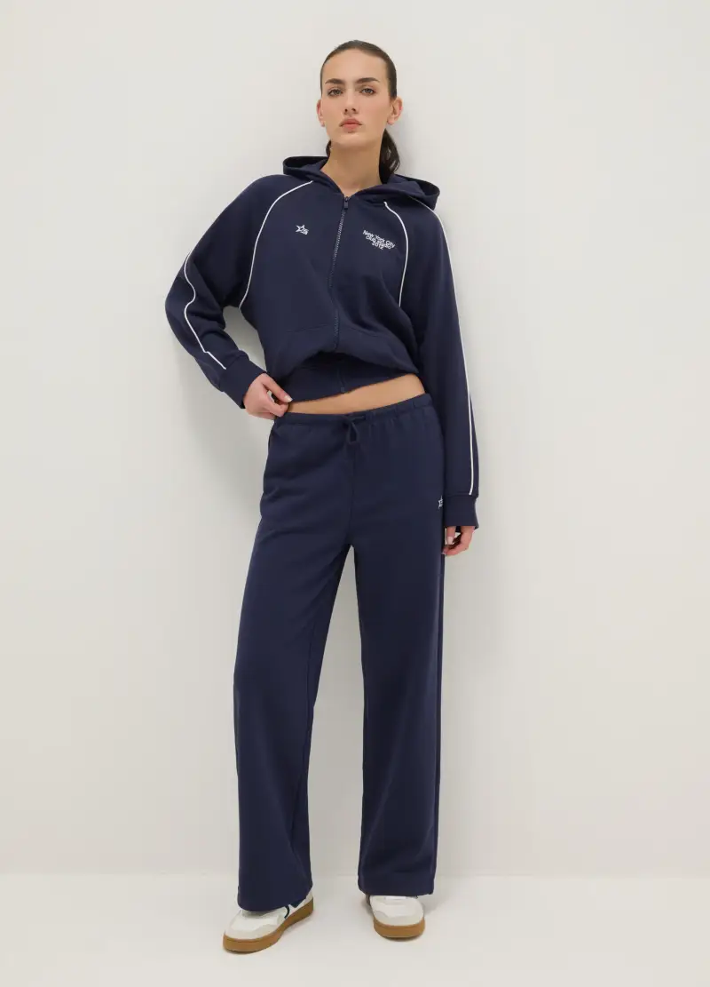 Pantaloni Joggers Blu In Misto Cotone Regular Fit, Donna, Blu