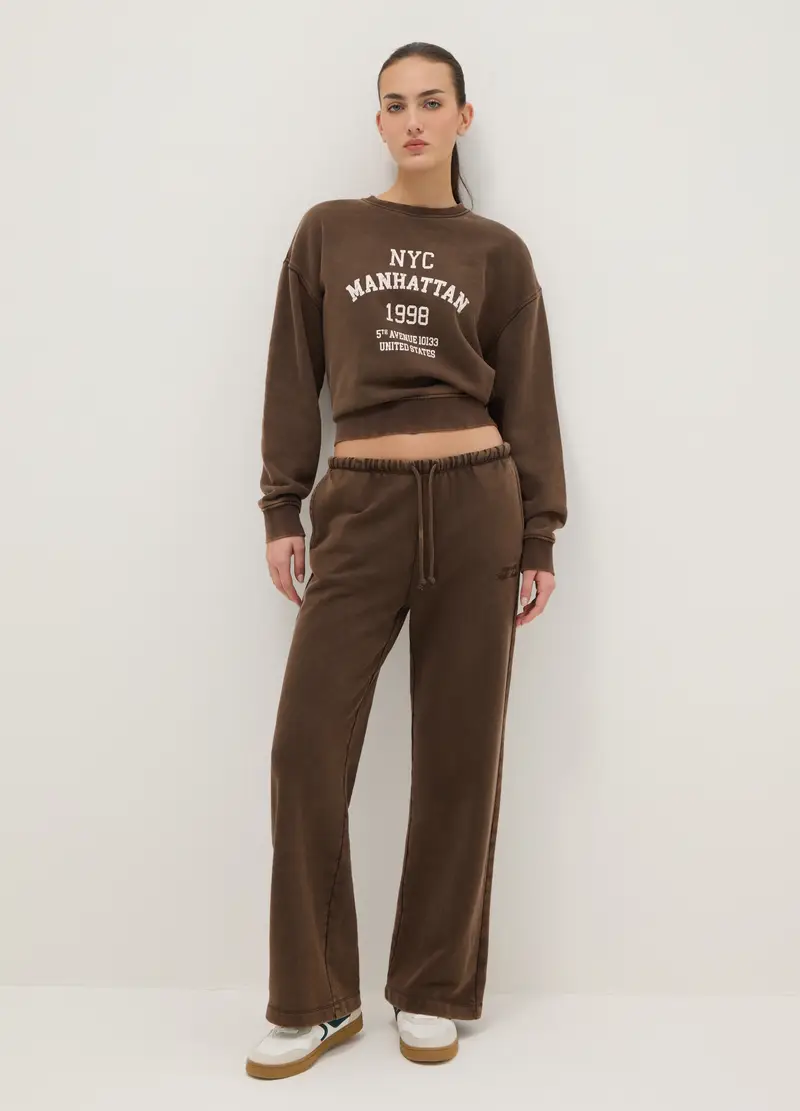 Pantaloni Joggers Marroni In Misto Cotone Regular Fit, Donna, Marrone