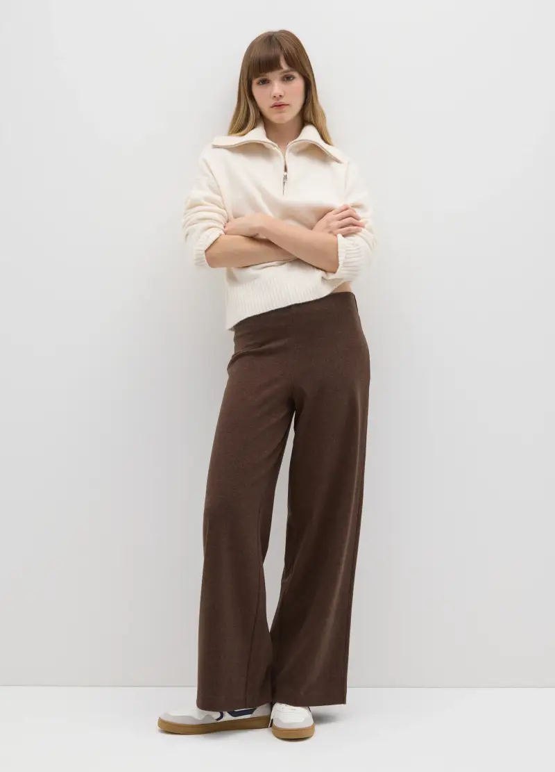 Pantaloni Marroni A Gamba Larga, Donna, Marrone