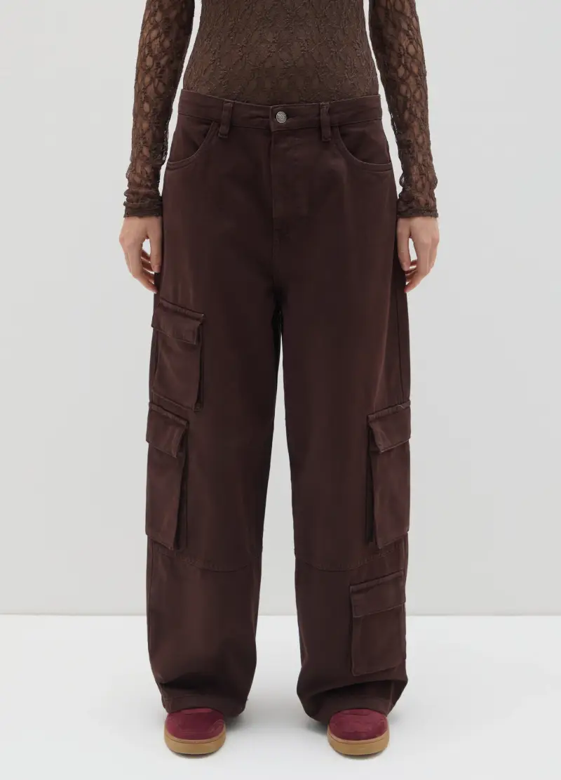 Pantaloni Marroni Cargo In Cotone, Donna, Marrone miniatura 2