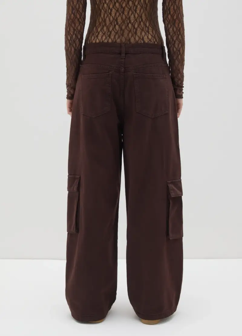 Pantaloni Marroni Cargo In Cotone, Donna, Marrone miniatura 3