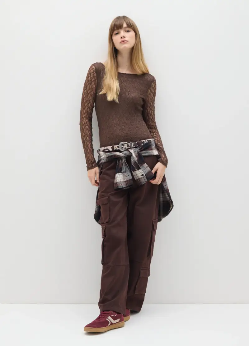 Pantaloni Marroni Cargo In Cotone, Donna, Marrone