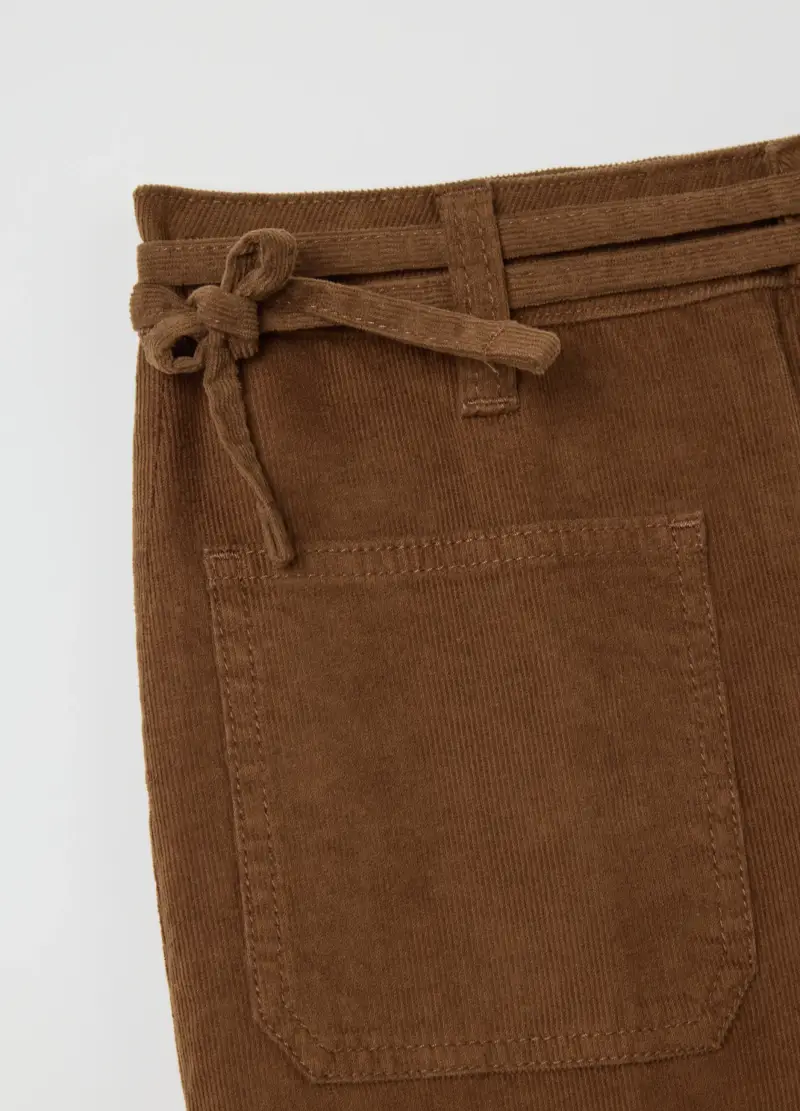 Pantaloni Marroni Flare Elasticizzati In Velluto A Coste, Donna, Marrone miniatura 2