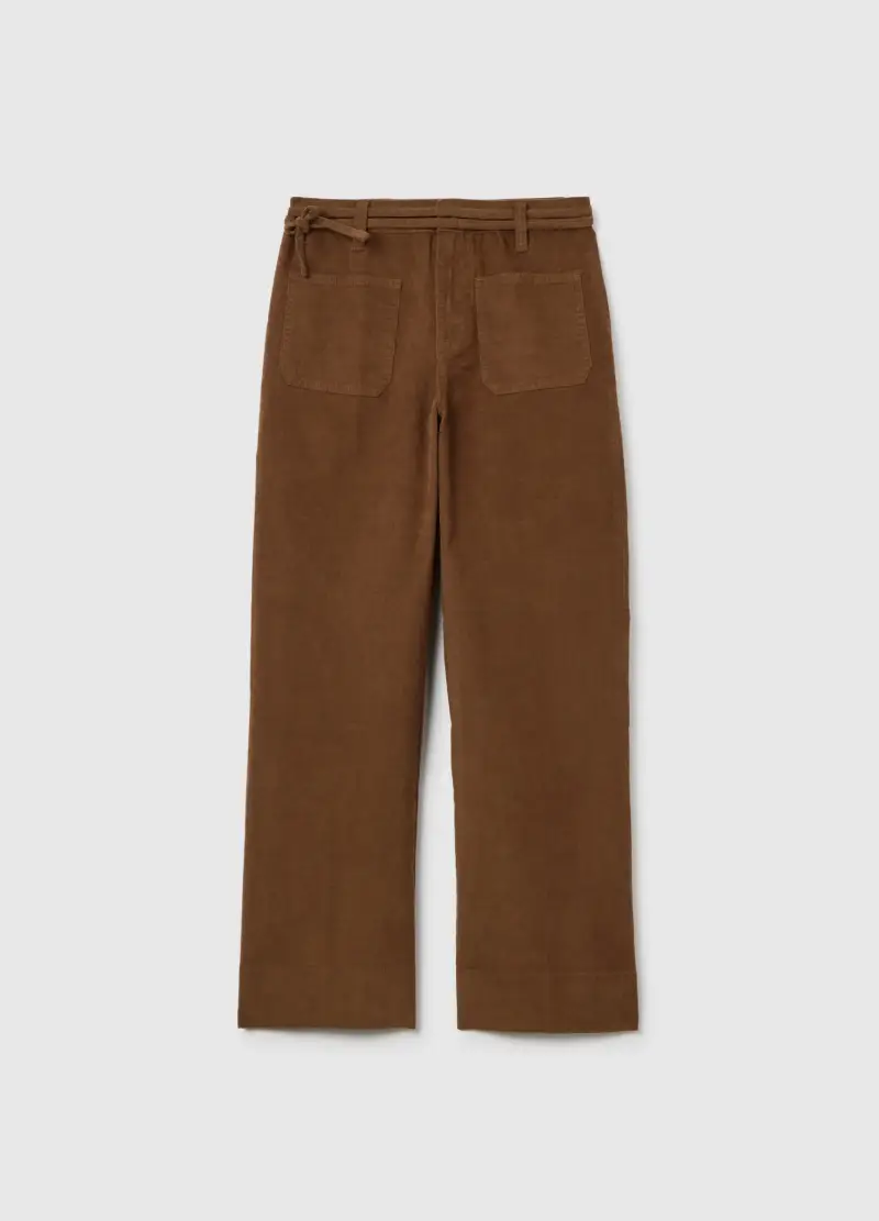 Pantaloni Marroni Flare Elasticizzati In Velluto A Coste, Donna, Marrone