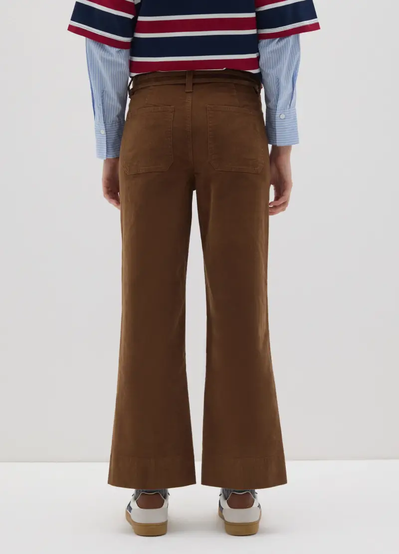 Pantaloni Marroni Flare Elasticizzati In Velluto A Coste, Donna, Marrone miniatura 3