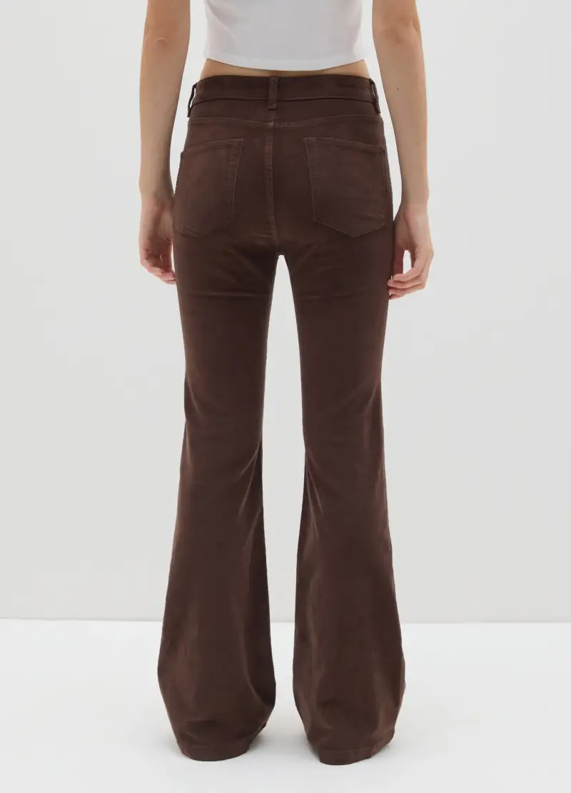Pantaloni Marroni Flare In Velluto Elasticizzato, Donna, Marrone miniatura 3