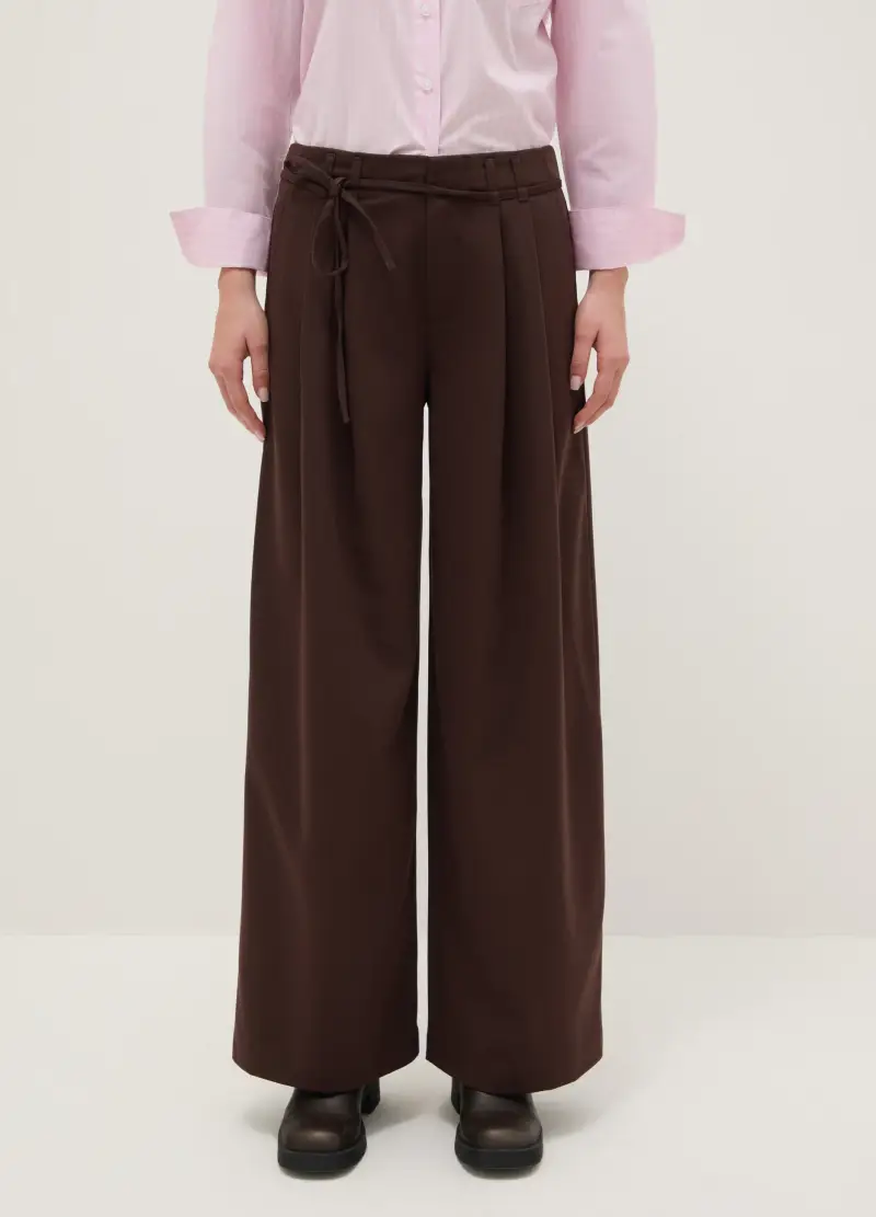 Pantaloni Marroni Wide Leg, Donna, Marrone miniatura 2