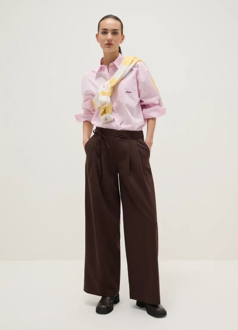 Pantaloni Marroni Wide Leg, Donna, Marrone