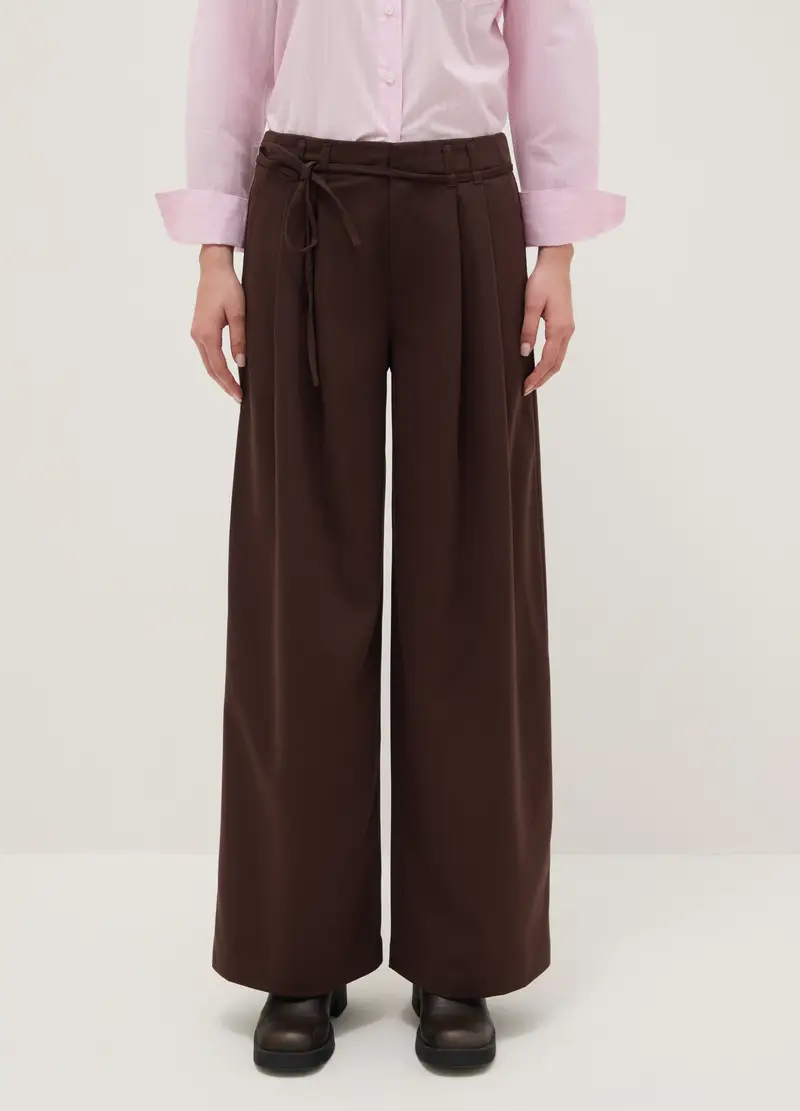 Pantaloni Marroni Wide Leg, Donna, Marrone miniatura 2
