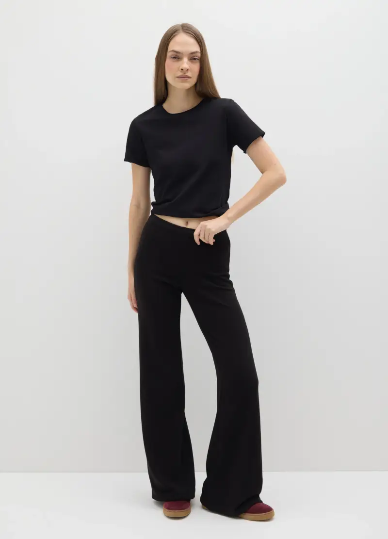 Pantaloni Neri Vestibilità Flare, Donna, Nero