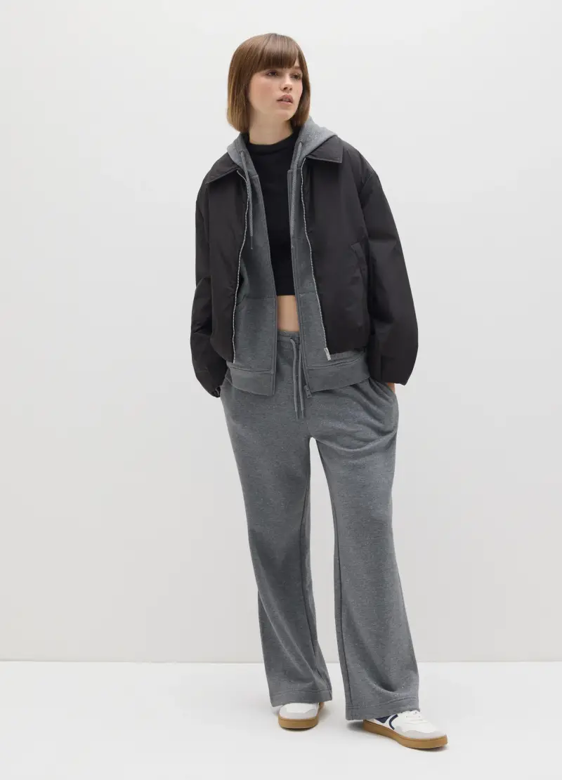 Pantaloni Wide Leg In Misto Cotone Grigi, Donna, Grigio