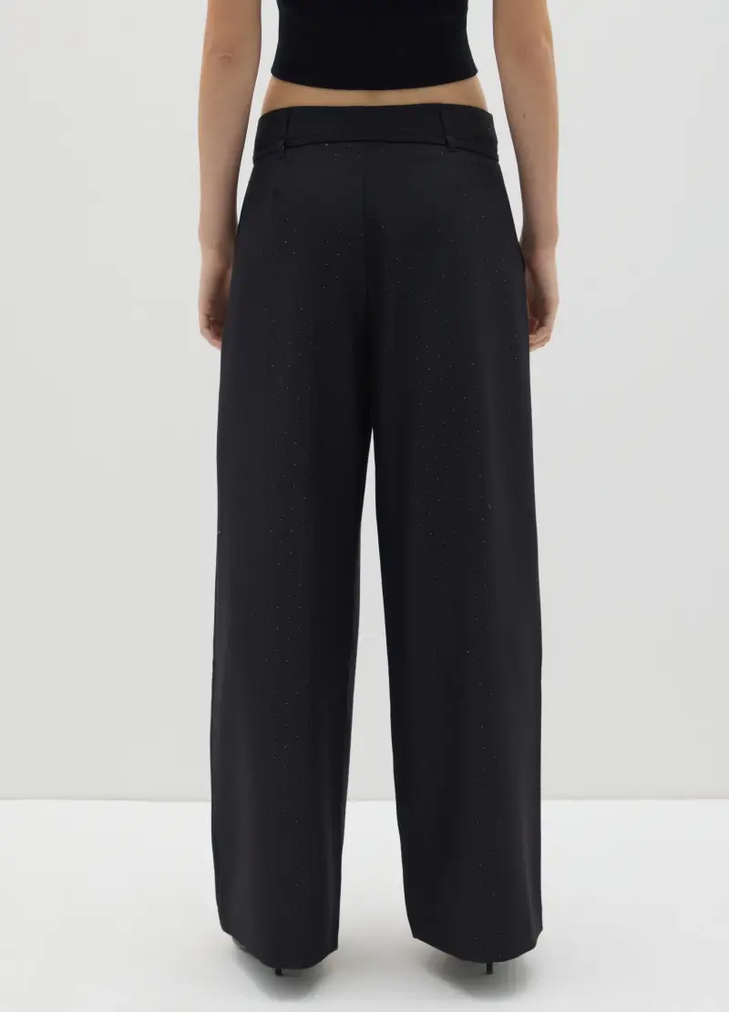 Pantaloni Wide Leg Neri Con Fiocco, Donna, Nero miniatura 3