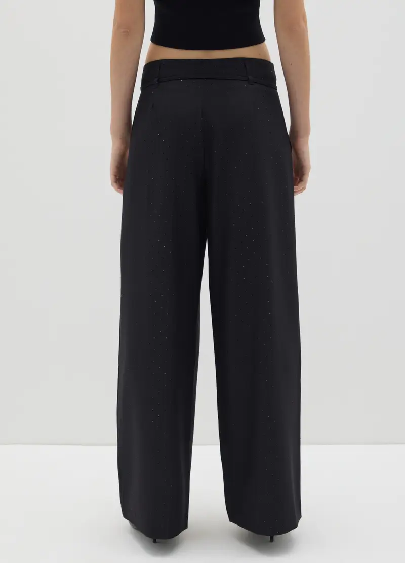 Pantaloni Wide Leg Neri Con Fiocco, Donna, Nero miniatura 3