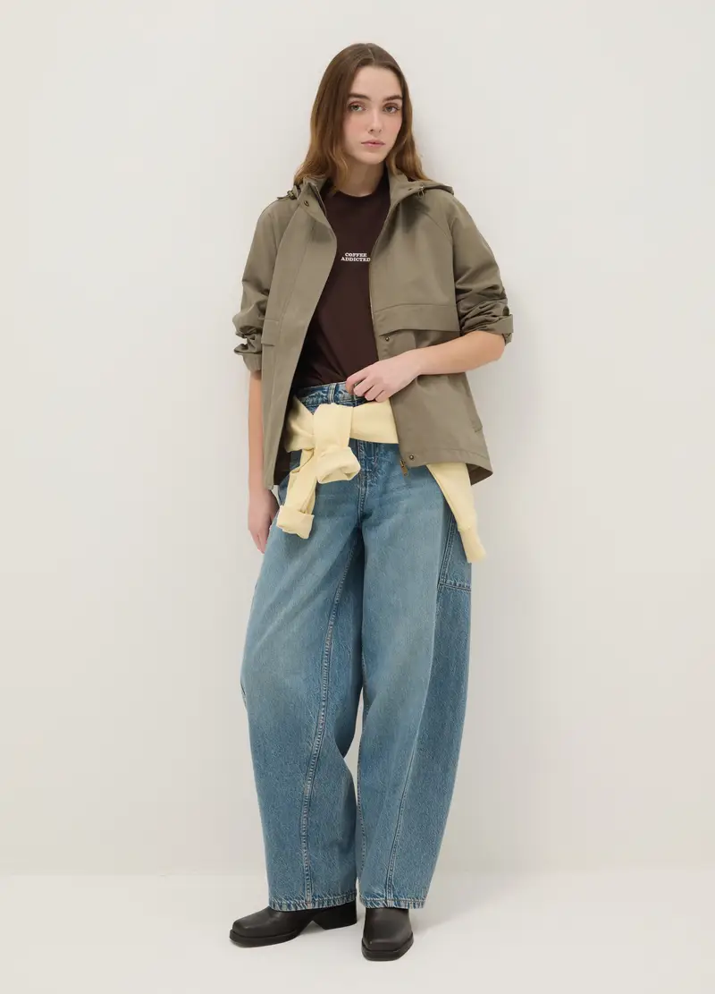 Parka In Misto Cotone Verde Con Cappuccio Regular Fit, Donna, Verde